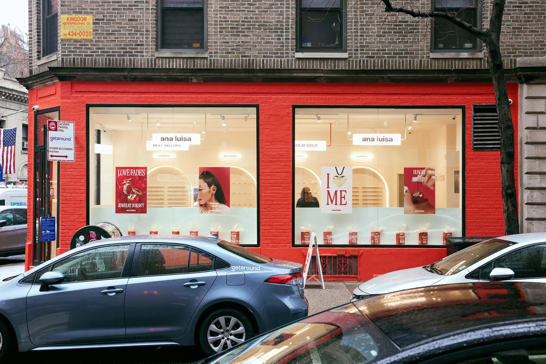 The red Ana Luisa store on a New York street corner