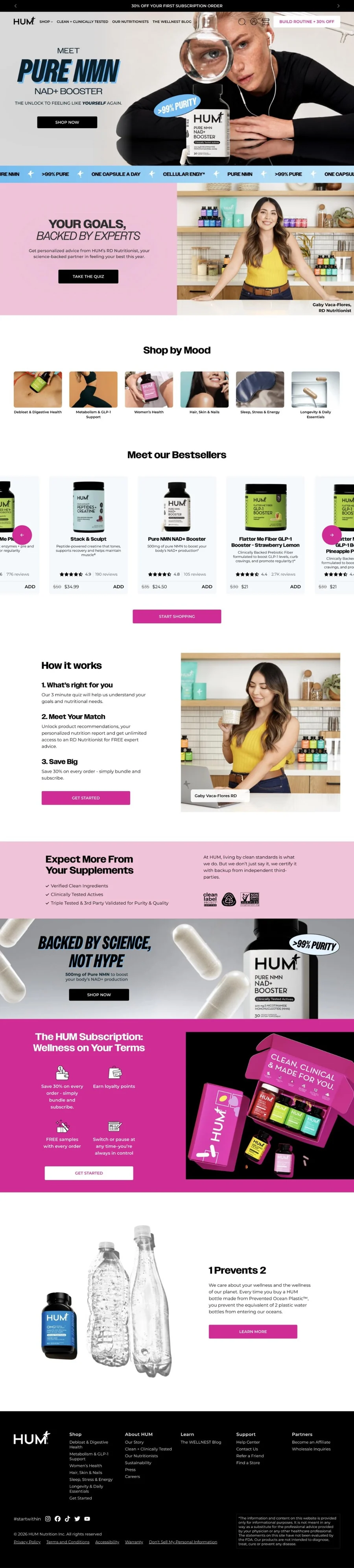 The current humnutrition.com homepage, full length