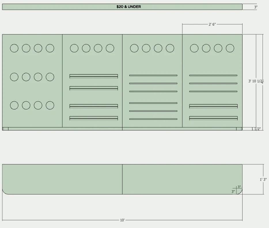 Elevation drawing of a PAVOI wall unit for jewelry under $20